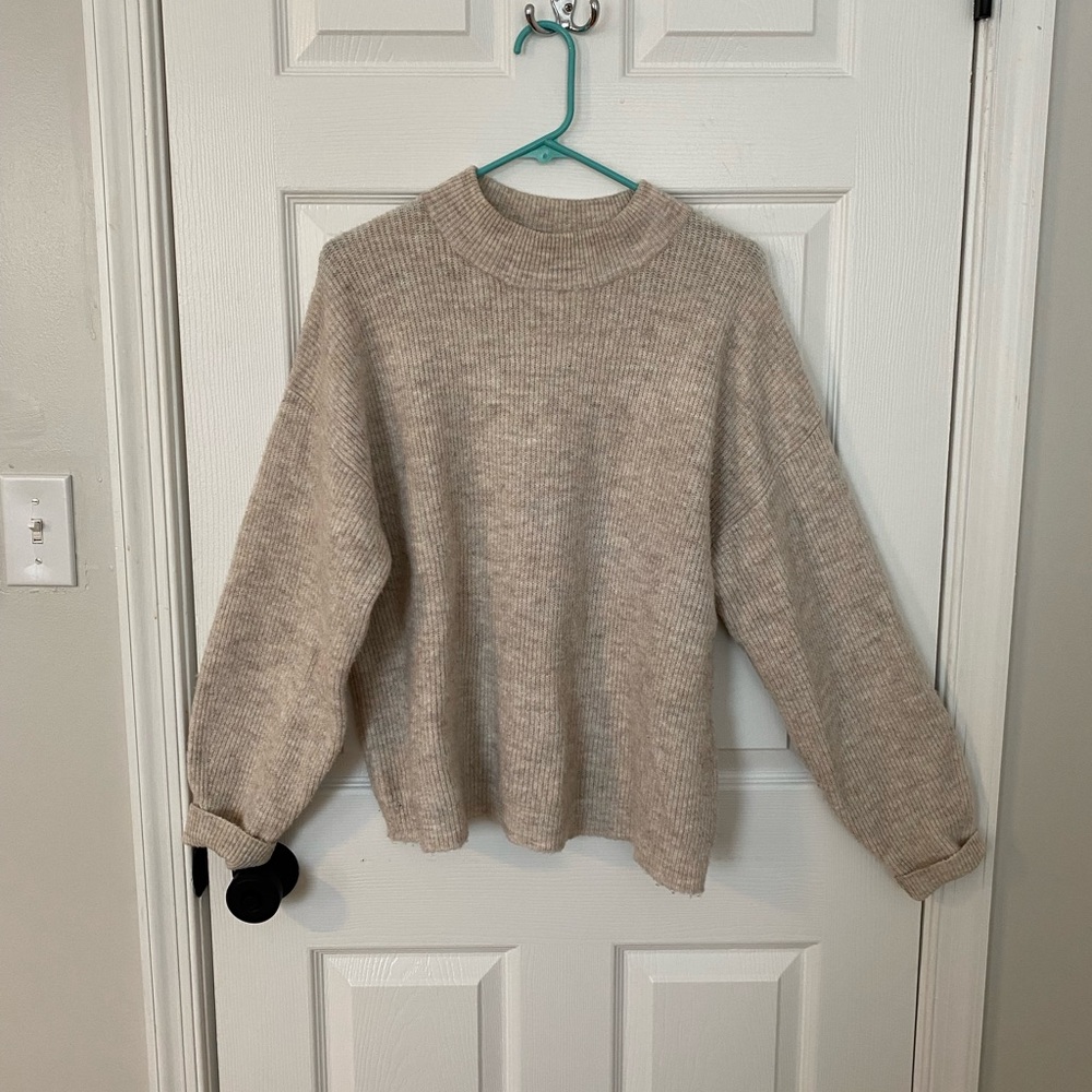 Leith Tan/Cream/Gray Mock Neck Sweater - Women’s size large